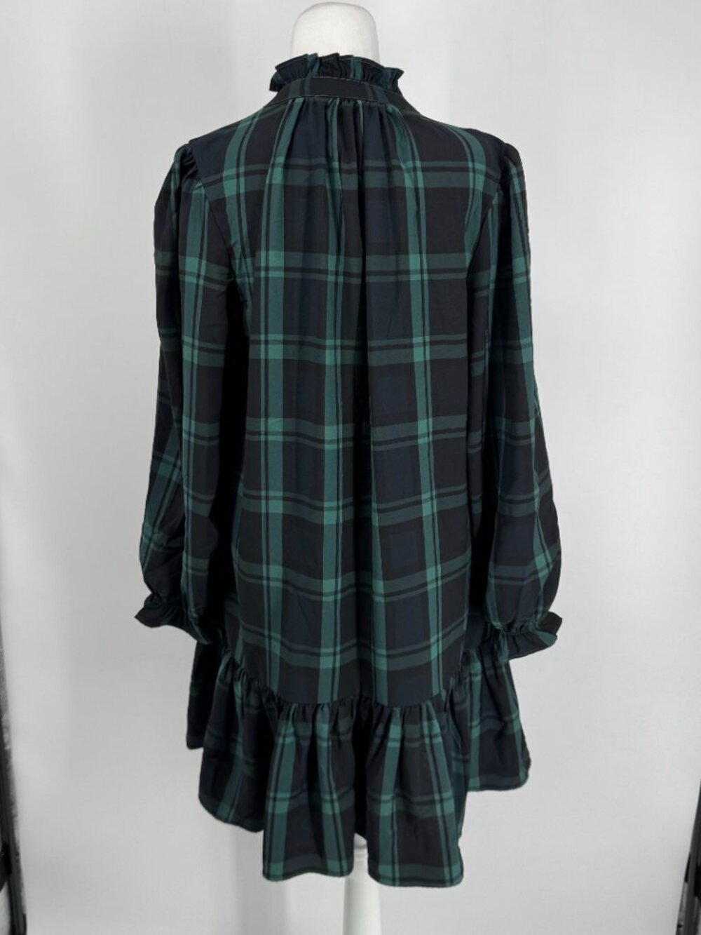 J.Crew Blackwatch Plaid Ruffle Puff-sleeve Mini Dress Size Large - Picture 8 of 11